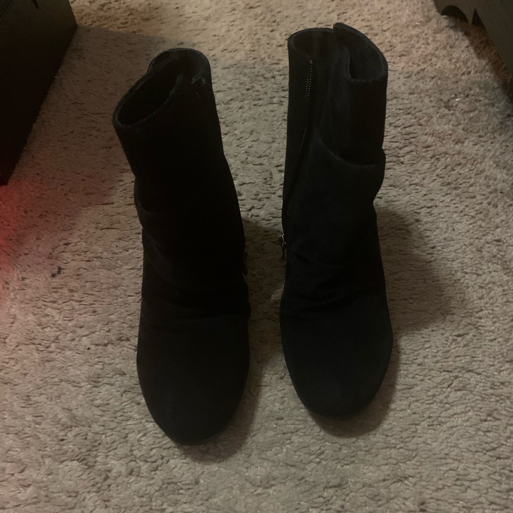 Blowfish Black Suede Mid-Calf Ankle Boots with Side Zip